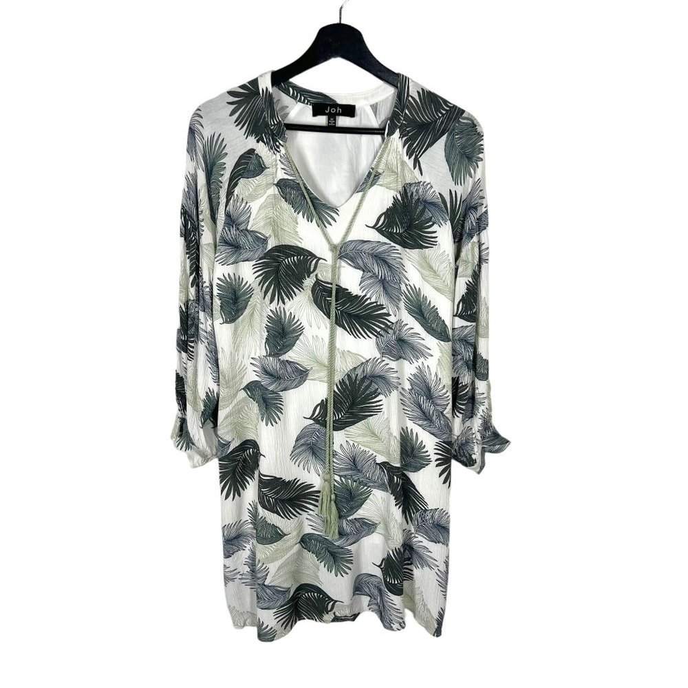 Joh White Green Leaf Long Sleeve Gauzey Tunic Dress Medium